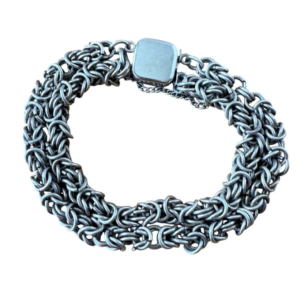 Vintage Sterling Silver Double Byzantine Bracelet With Clasp safety Chain